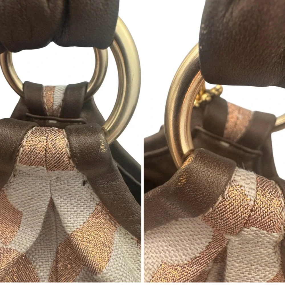 Coach Parker Shimmer Copper Rose Gold Center Kisslock Signature C Shoulder Purse - Picture 6 of 12